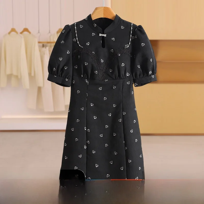 

Sweet Sli Stand Collar Waist Cinching Dr Chinese New Sle Brand Button Women's Faionable Daily Wear ort Sve Dr