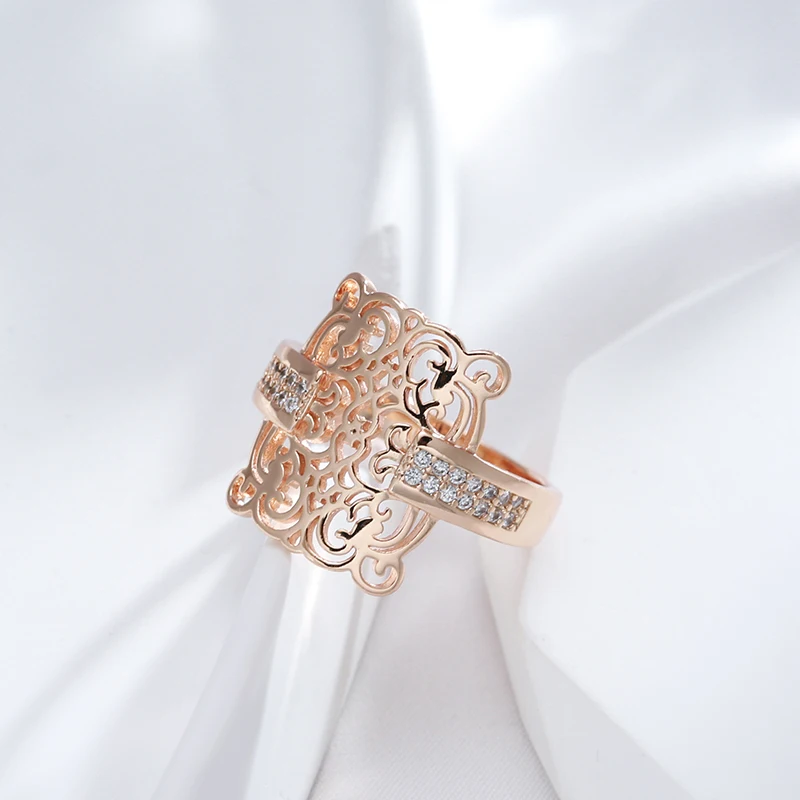Kienl Trend 585 Rose Gold Color Square Big Ring for Women Vintage Natural Zircon Glossy Metal Ethnic Bride Ring Daily Jewelry