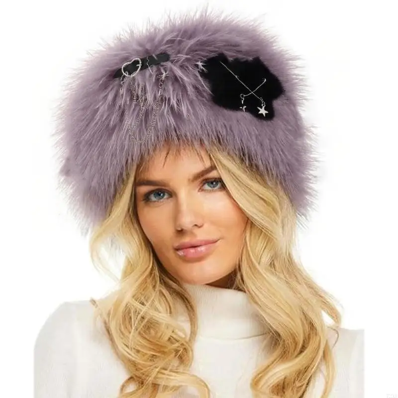 

72XE Lovely Star Faux Furs Headbands Outdoor Ear Warmers Earmuffs Ski Hat for Womens