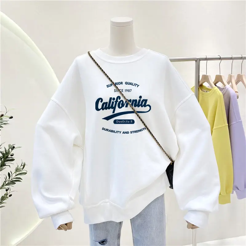 Women Clothing O-neck Loose Casual Hoodies Cartoon Printed Long Sleeve Sweatshirts Autumn Winter Fashion Thick Pullovers