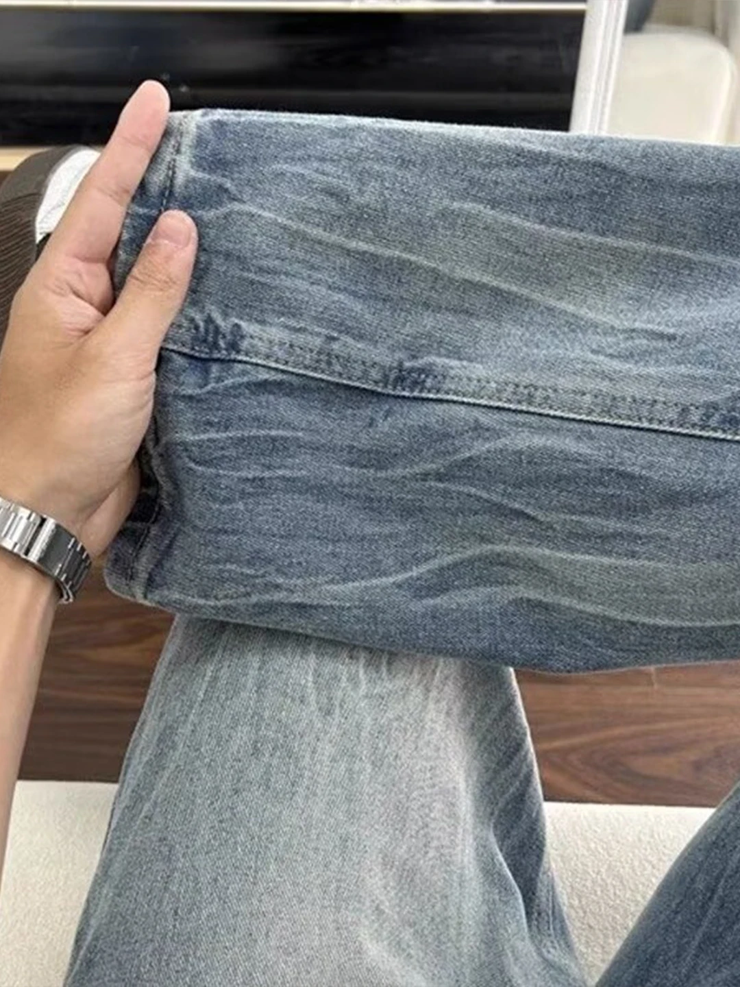 Cleanfit الأمريكية شارع العليا Thiened الشتاء الرجال الجينز واسعة الساق الدنيم السراويل عارضة طويلة السراويل الشباب Faion ارتداء #2