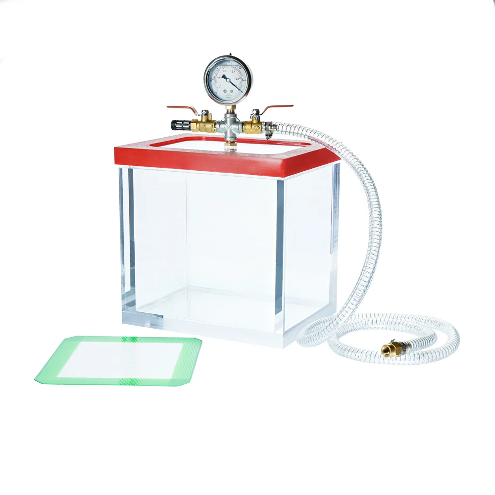 Transparente Acrílico Plexiglass Vácuo Defoaming Tanque Barril Crystal Glue Maker Resina Epóxi Gel de Sílica ab