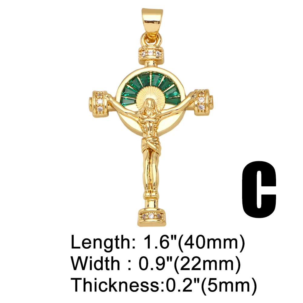 OCESRIO Green CZ Cross Necklace Pendant Copper Gold Plated Crucifix Lucky Star Pendant for Jewelry Making cruz colgante pdta853