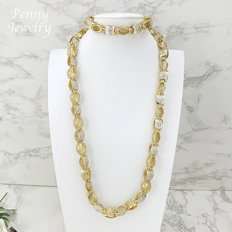 

Statement 24inch Long Necklace Hip Hop Dubai 18K Gold Plated Jewelry Set Bracelet Man Fashion Engagement Jewellery Best Gifts