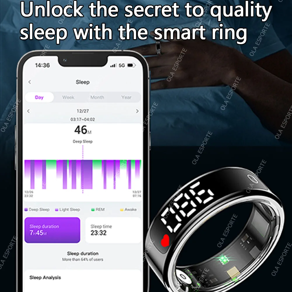 Smart Ring with Charging Case Heart Rate Heart Oxygen Sleep Monitoring Time Steps Battery Display Multi-function Smart Ring R12 view 2