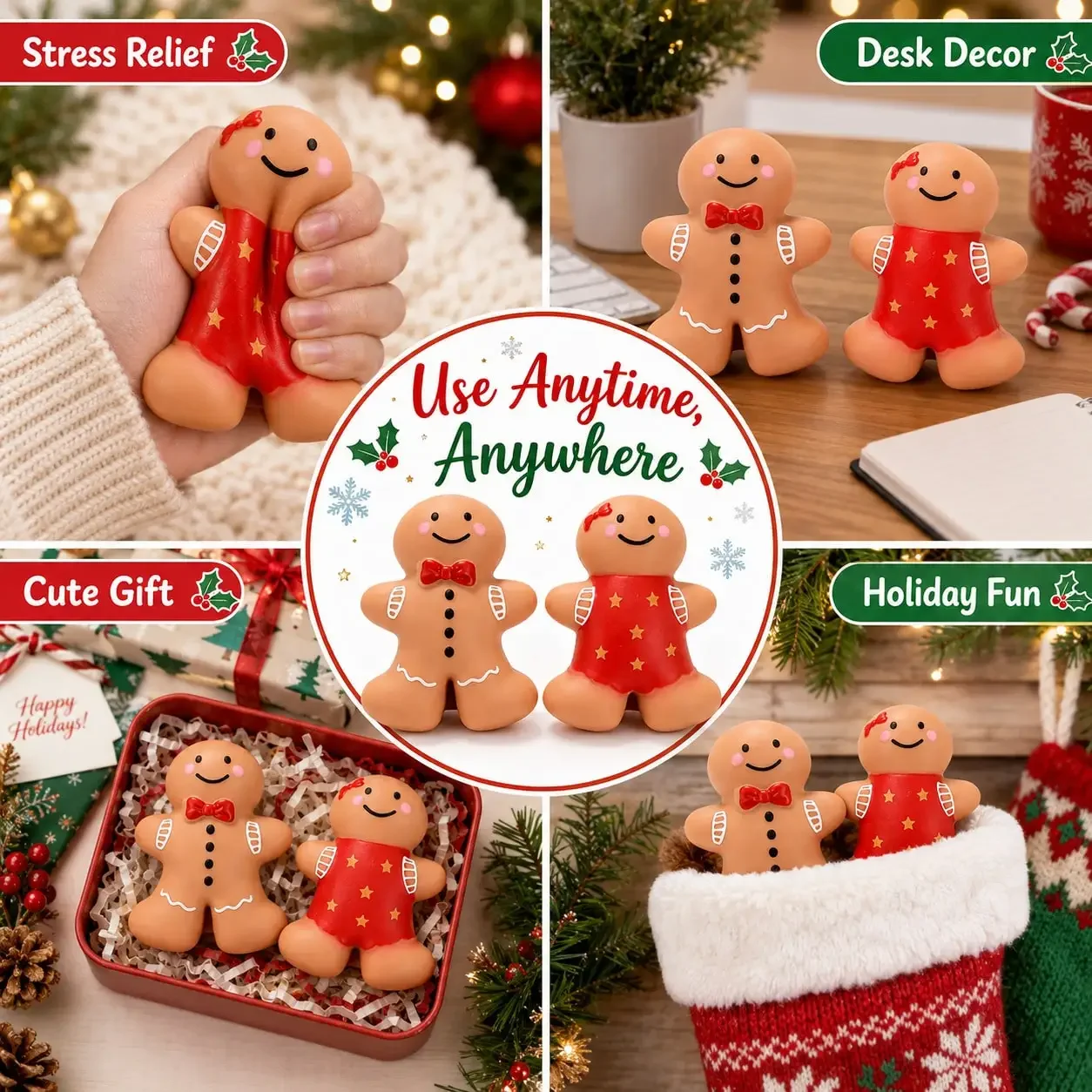1PC Xmas Gingerbread Man Slow Rise Squishy Sensory Stress Relief Toy for Decor Advent Stocking Stuffer Party Gift Teens & Adults