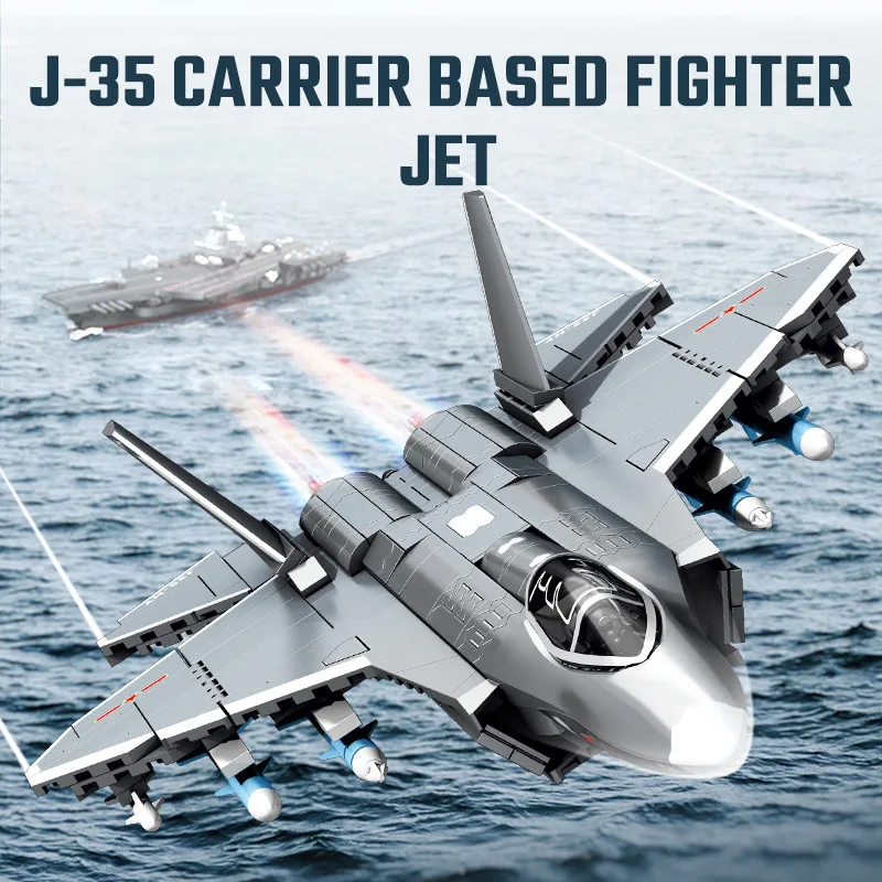 SEMBO J-35 Carrier Based Fighter Jet Assemblage Building Blocks MOC Military Series Aircraft Plane Model Bricks Boys Toys Gifts