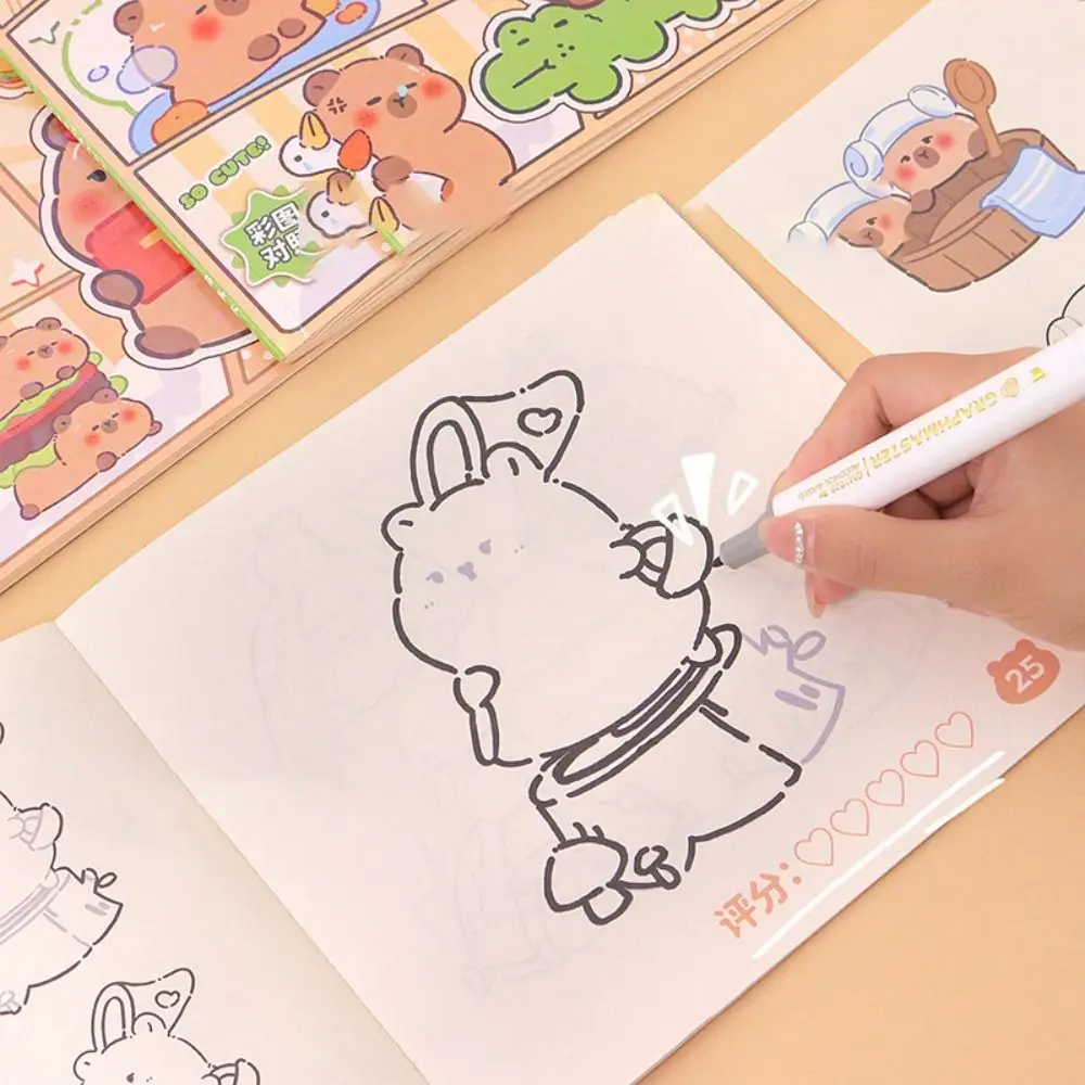 Buku pelacak Capybara lucu kreatif buku sketsa garis mata buku gambar anak-anak gambar kartun banyak Gameplay