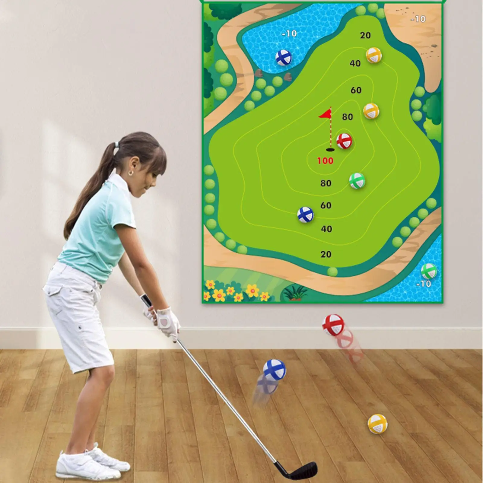 

Kids Sticky Golf Chipping Game Set Sticky Practice Mat With Club Putting Green Training Equipment For Beginner Adults Family