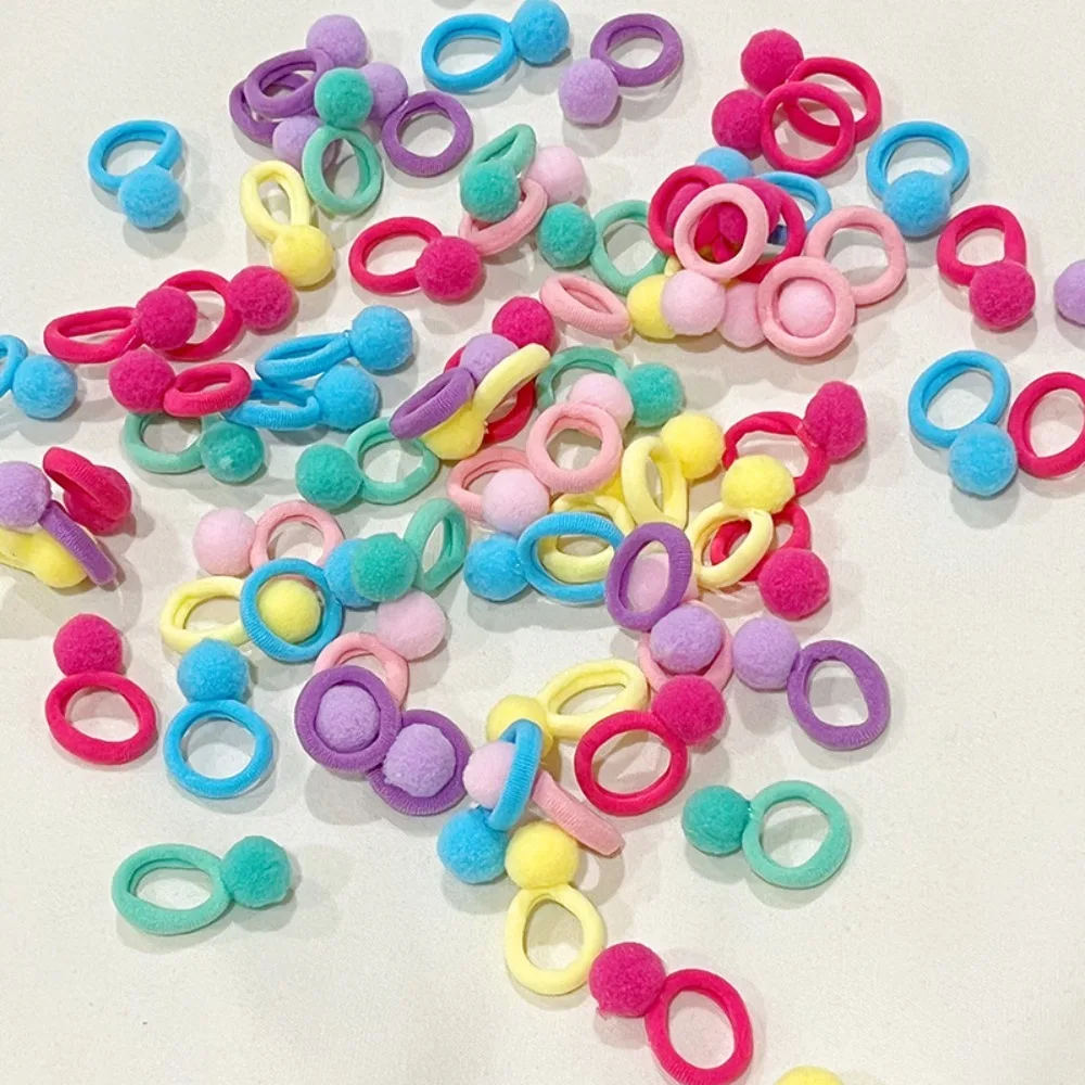 20pcs Elastic Hair Bands Colorful Kids Plush Ball Rubber Band Children Sweets Scrunchie Hair Ties Clip Baby Hair Accessories