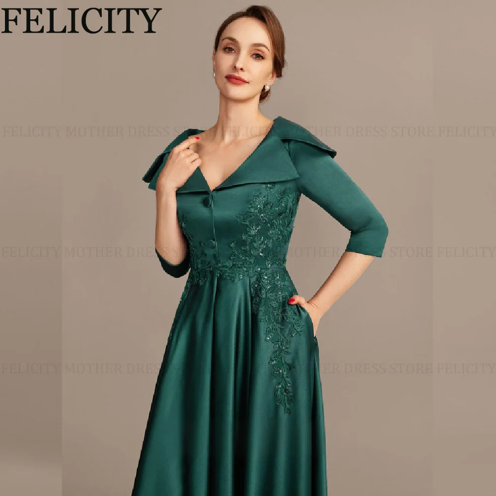 FELICITY カスタマイズされたモダンな花嫁の母のドレス A ライン アップリケ 結婚式のゲストドレス サテン フロアレングス パーティー イブニングドレス