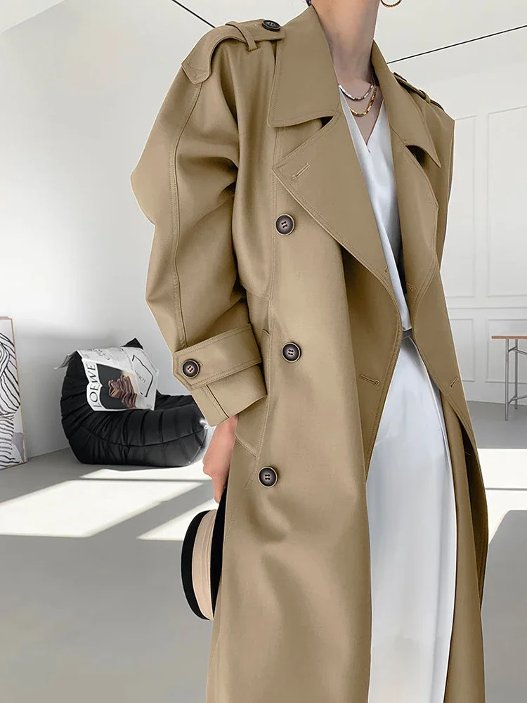 Fashion Autumn New Office Lady Women's Trench Lapel Double Breasted Loose Outwear Long Windbreaker Long Sleeve Women Coat L77