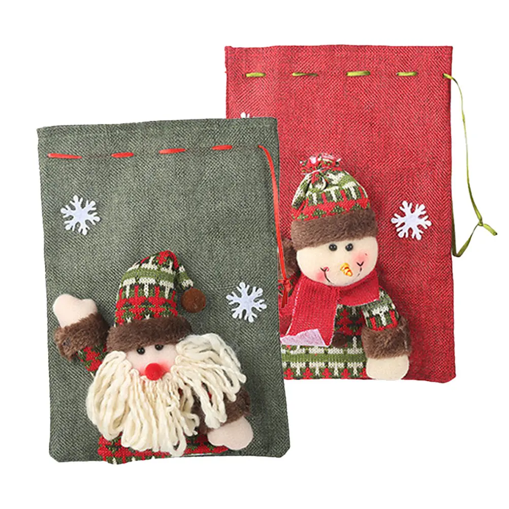 

2Pcs Christmas Gift Bag C y Drawstring Wrapping Linen Packing Bags DIY Small Gift Chocolate Cookie Portable Kids Party Apple