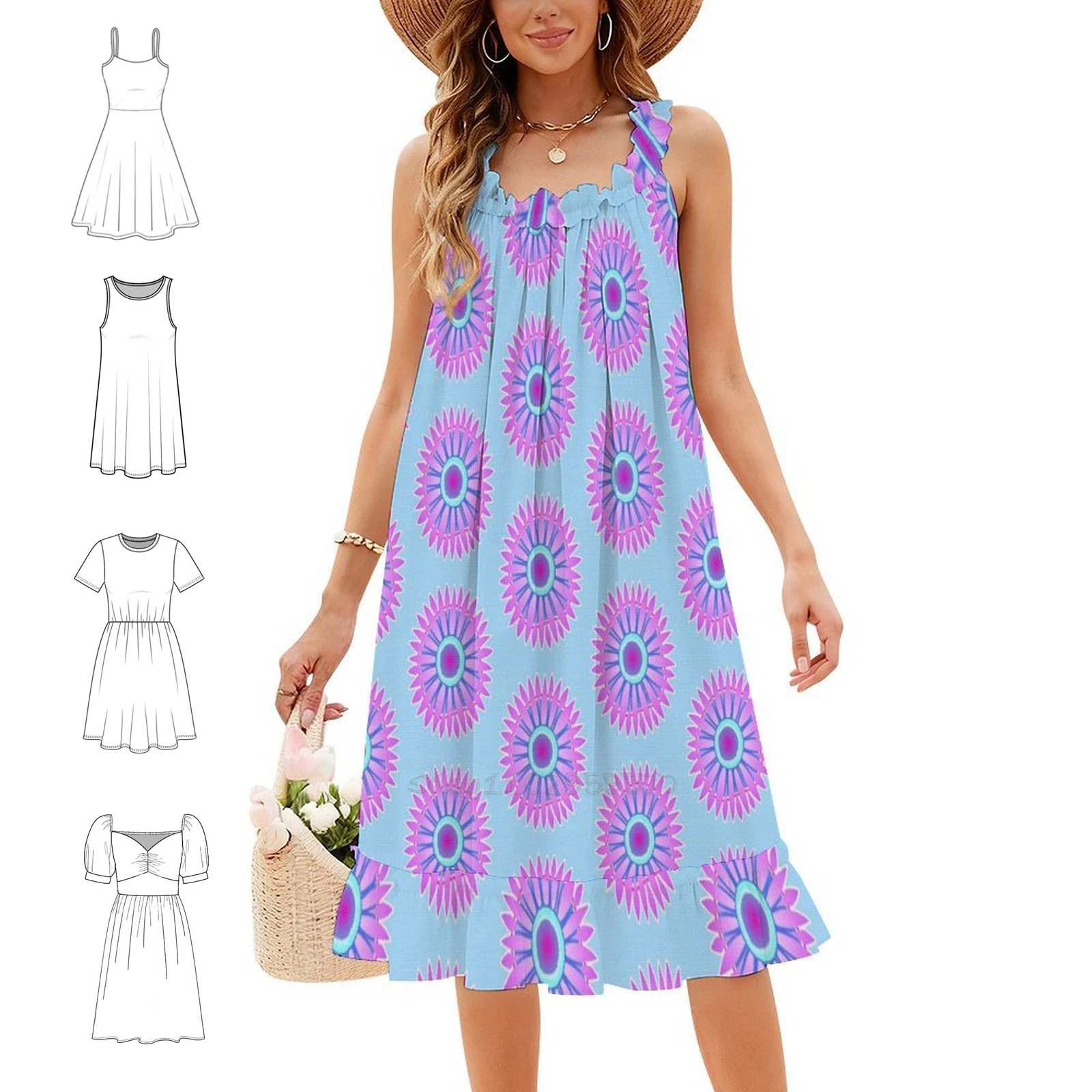 Sunflower Mandala Boho Chic Dress Elegant Fashion Beach Wedding Party Gown Flora Foilage Garden Gardening Flower Female Clothing