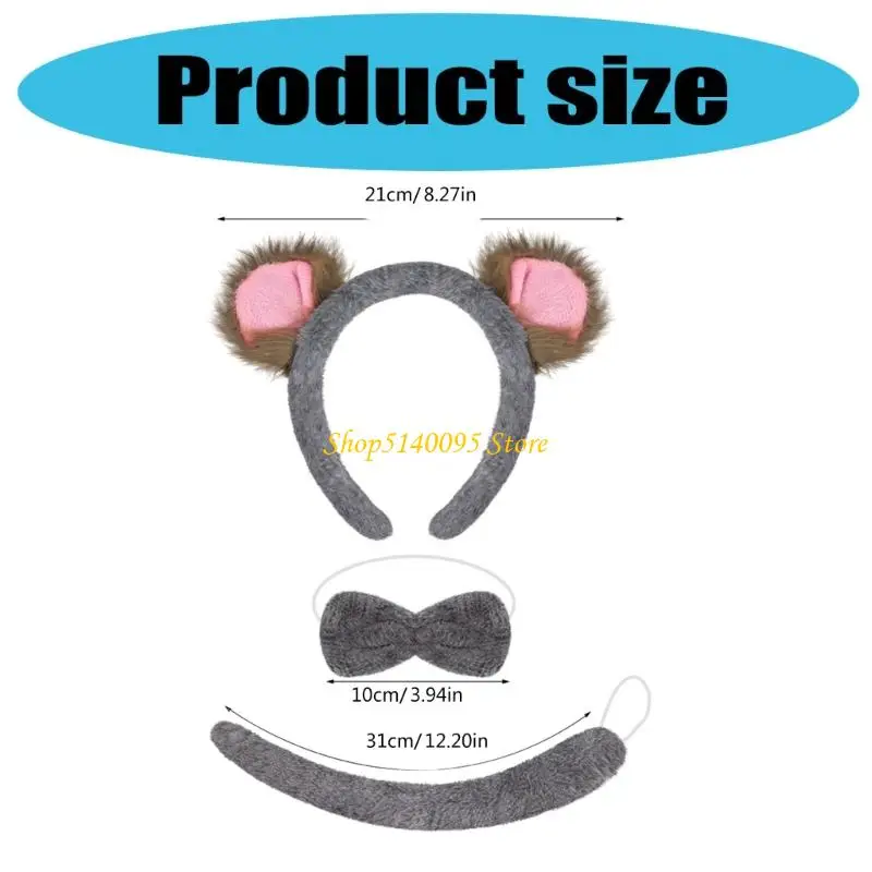 DXAE Koala إكسسوارات أزياء كوالا آذان عصابة رأس وربطة عنق على شكل ذيل لحفلات الهالوين التنكرية وأزياء الحيوانات