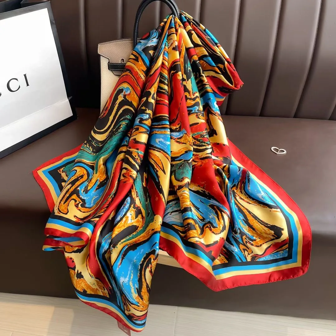 Women Popular Print Silk Scarf Luxury Brand 180X90CM Warm Hijab The Four Seasons Design Shawl Fashion Satin Finish Lrage Scarves