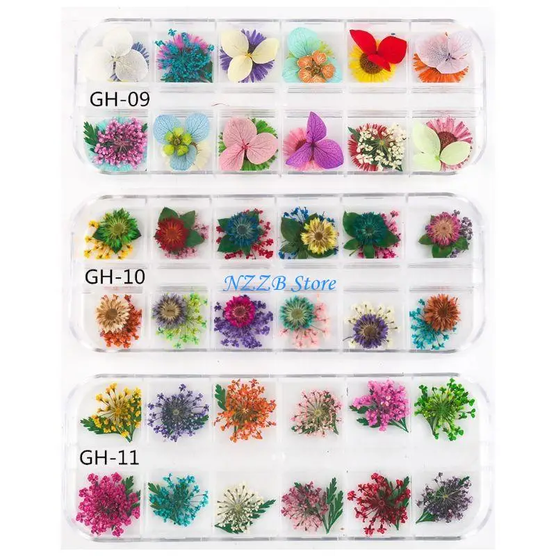 

T21F 12Grid/Box Crystal Epoxy Filler Dry Flower Mixed Stickers Decorations Craft
