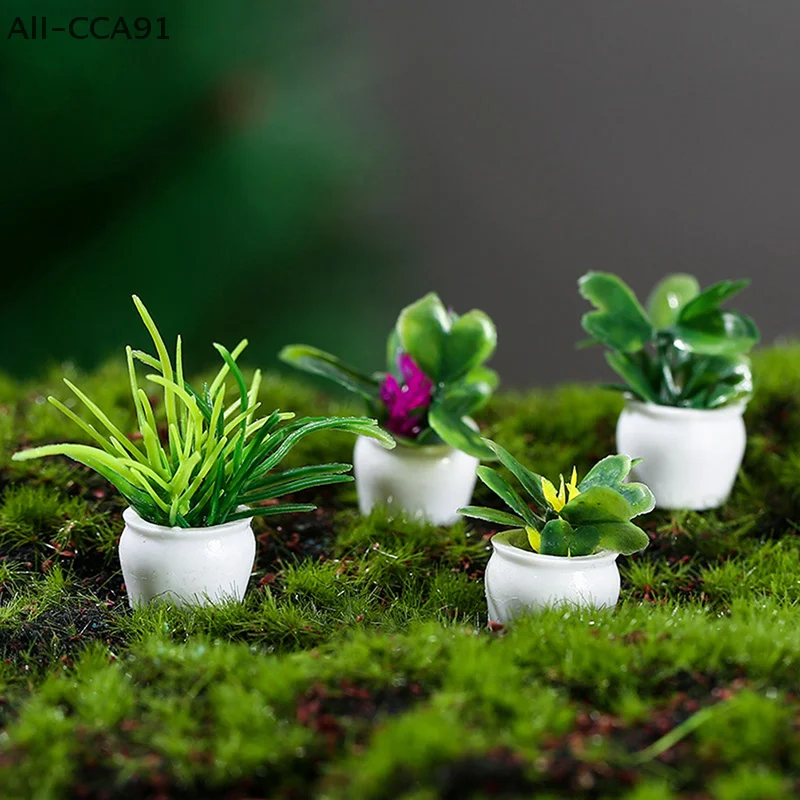 CCA91-4Pcs 1:12 Dollhouse Miniature Tree Potted For Green Plant In Pot Doll House Furniture Home Decor Simulation Potted Plants