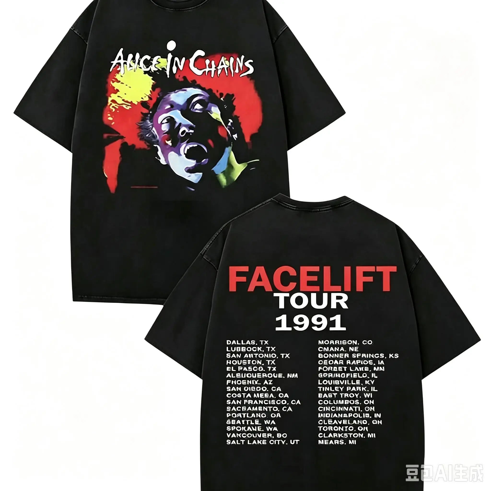 1pc Alice's Face Transformation In The Chain 1991 Concert Tou Cotton T shirt Unisex Men Women Kids Streetwear Casual Sleeve Tops
