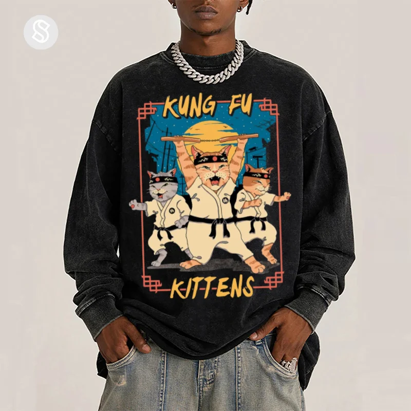 

Spring and Autumn Washed Old Cotton Sweater Men's Fashion Brand Round Neck Long Sleeve