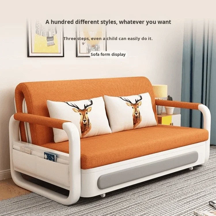 Modern Foldable Sofa Bed With Storage Metal Frame Fabric Upholstery For Living Room