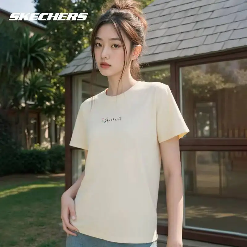 

Женские футболки Skechers с коротким рукавом и минималистичным логотипом P225W304-00NA/0019/03K8, повседневные топы для ежедневной носки, новейшая модель