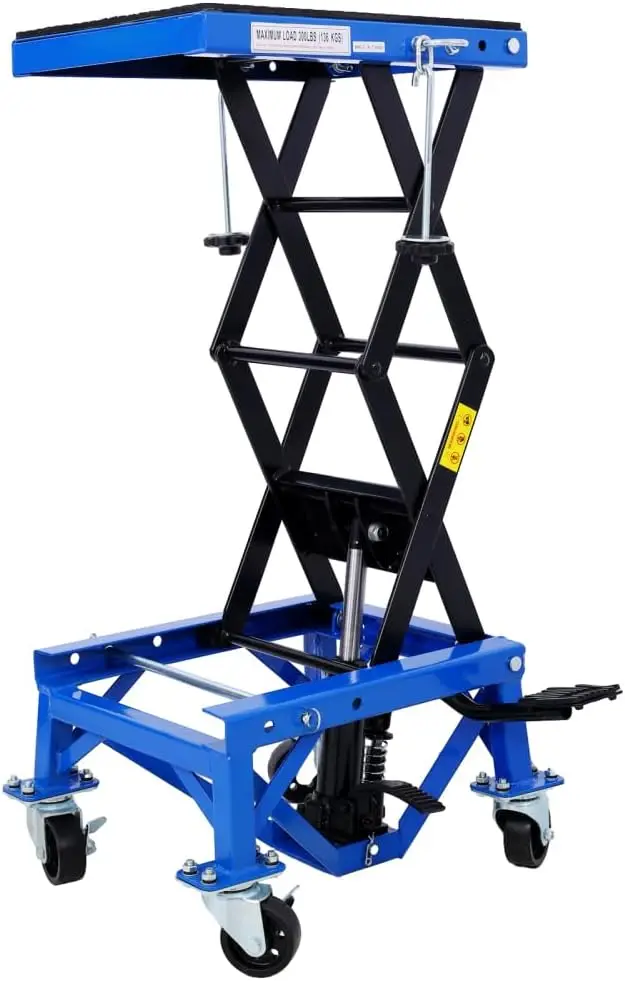 

300 lbs Hydraulic Motorcycle Scissor Jack Lift - Foot Step Lever & 4 Wheels, Adjustable Height 13.4"-36.2" - Heavy-Duty Hydrauli