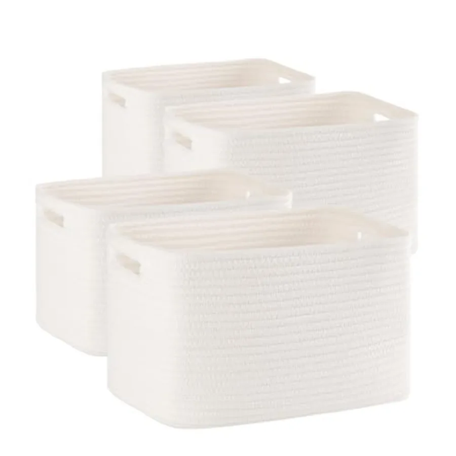 

4 Pack Storage Baskets for Organizing Toys, Towels, and Clothes, Woven Basket for Shelves, Sturdy Nursery Cube Bins for Storage