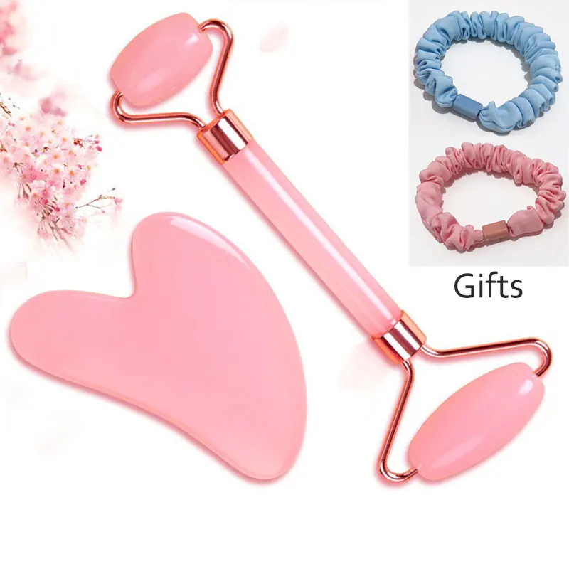 2pc Pink Natural Resin Roller Gua Sha Set Guasha Massage Face Lift Tools Beauty Skin Care Massager For Face Body