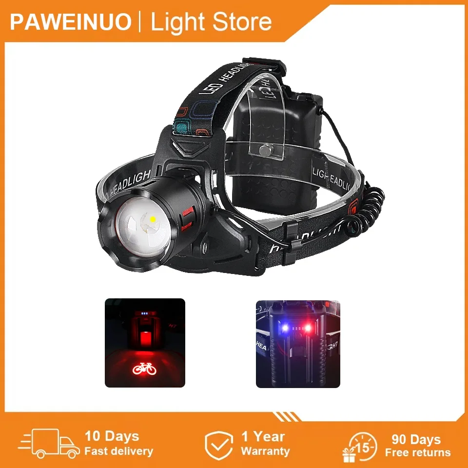 

Paweinuo Super Bright Headlamp High Power Headlamp 18650 Battery Rechargeable Head Flashlight White Laser Outdoor Fishing Riding