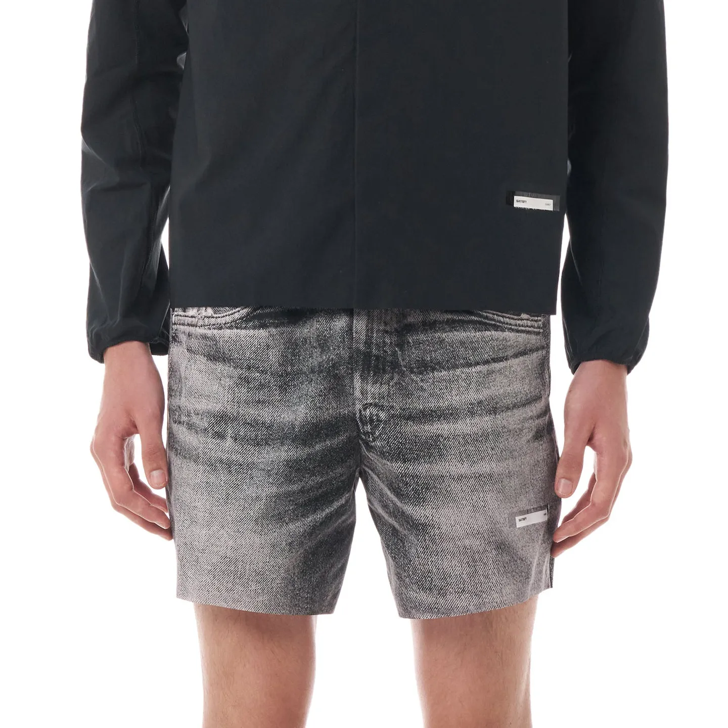 Satisfy sports trendy brand 5 inch running running black denim digital printing quick-drying shorts