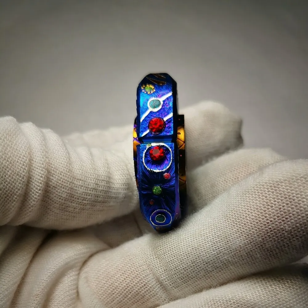LAUTIE EDC BIT01 Titanium Blue Fidget Spinner Luminous Handmade Carving Stress Relief Toy Fidget Toys For Adults