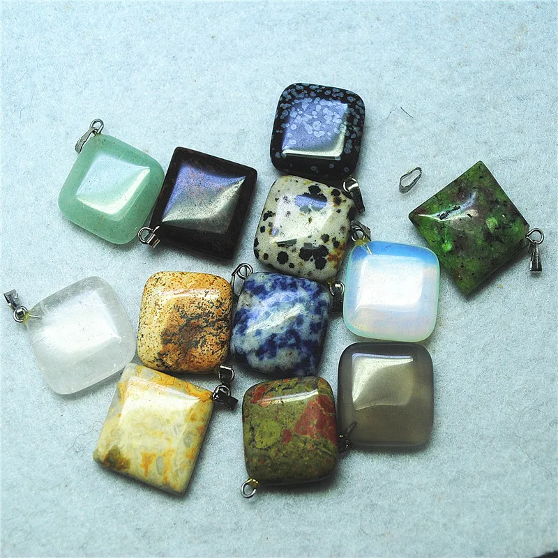 6PCS Natural Semi Precious Stone Pendants Different Types Of Material Size 20X20MM DIY Jewelry Accessories Good For Your Designs