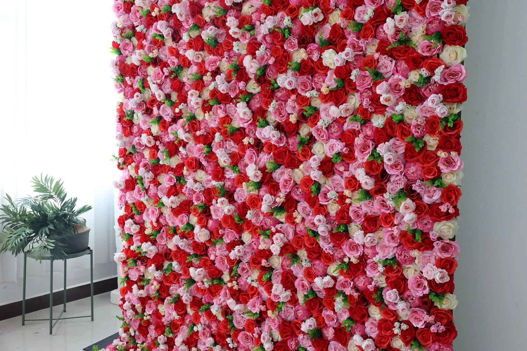 Pink peonies and Mixed color roses Cloth Roll Up Flower Wall Fabric Hanging Curtain Plant Wall Event Party Wedding Backdrop