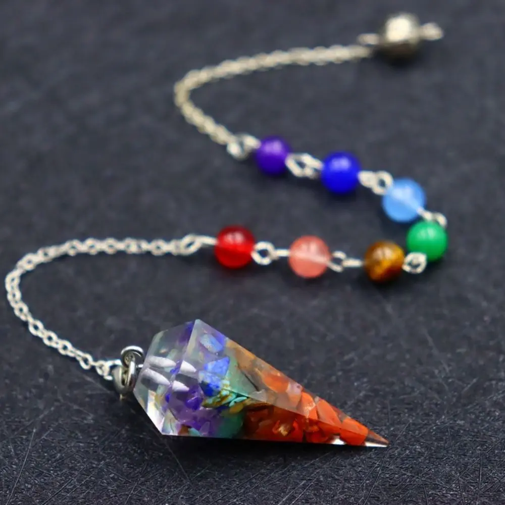 7 Chakra Natural Stone Pendulum Crystal Point Scrying Pendant for Dowsing Divination Orgonite Healing Gemstone Rock Jewelry