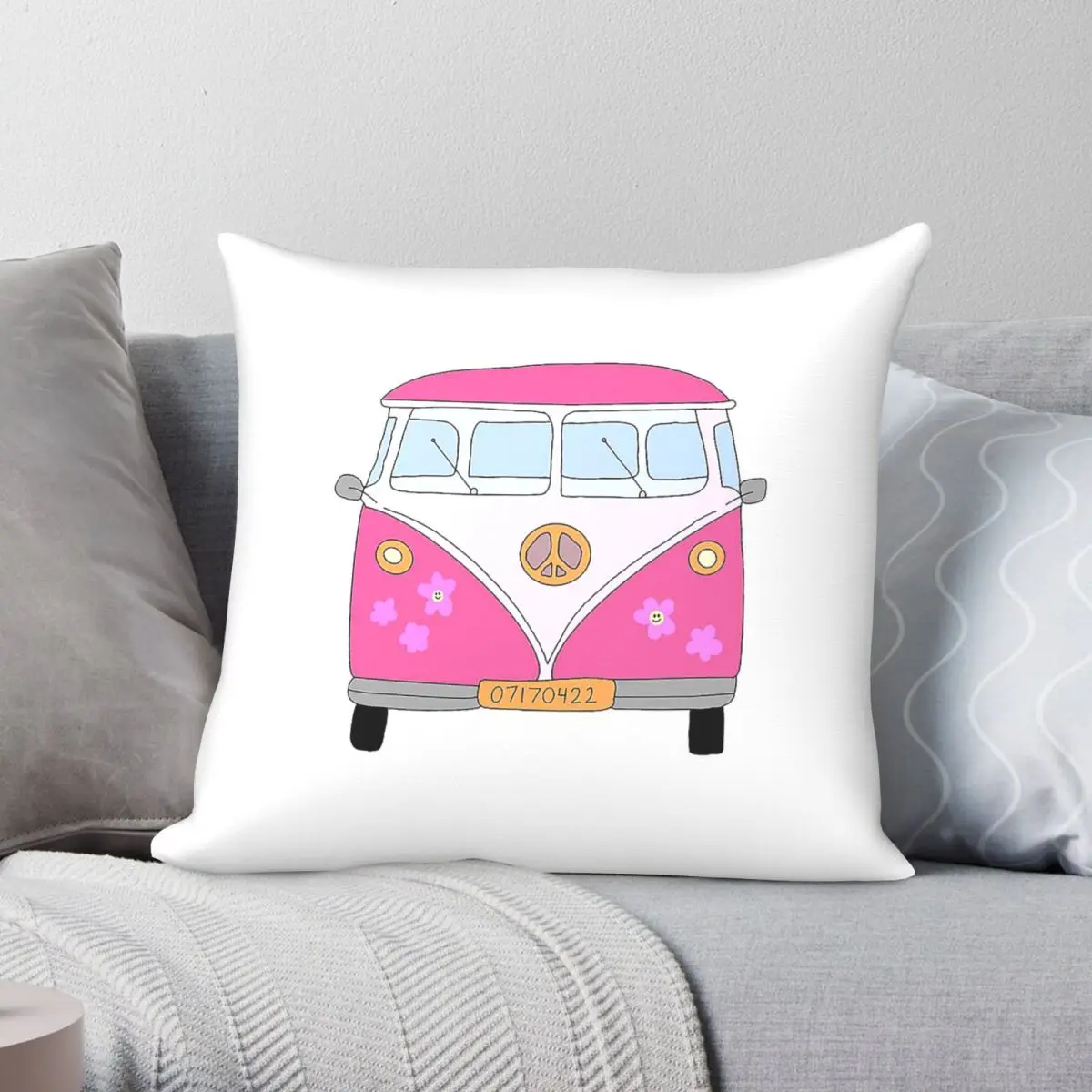 Peace Love Combi Pink Groovy Square Pillowcase Polyester Linen Velvet Printed Zip Decorative Home Cushion Cover