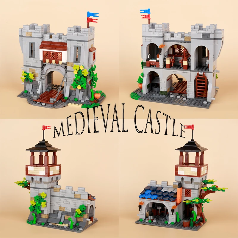 

MOC Medieval Rome Knight Castle Building Blocks Soldiers Figures Shield Spear Weapons Mini Wall Gate Tower Bricks Model Kid Toys