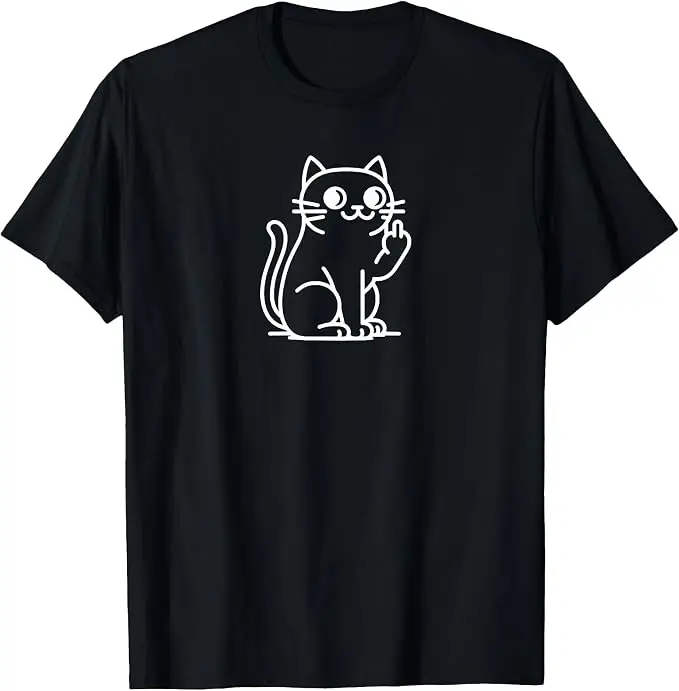Lustige Katze für Frauen, für Männer: Katzen-T-Shirt mit abgezeigtem Mittelfinger Y2k Gruhige Katze Comic-Grafik Kleidung Weiches Baumwoll-T-Shirt – Detail 14
