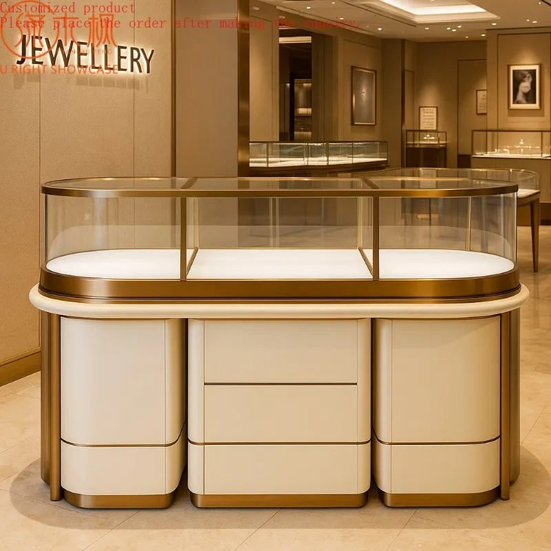 

Custom.Custom Warm-toned Soft Curved Jewelry Showcases - Warm-style Store Displays Boutique Design Manufacturer