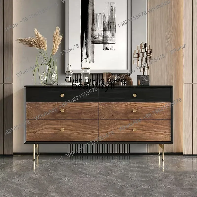 X  Light luxury solid wood six-chest cabinet bedroom modern simple black walnut edge, living room drawer storage, entrance cabin