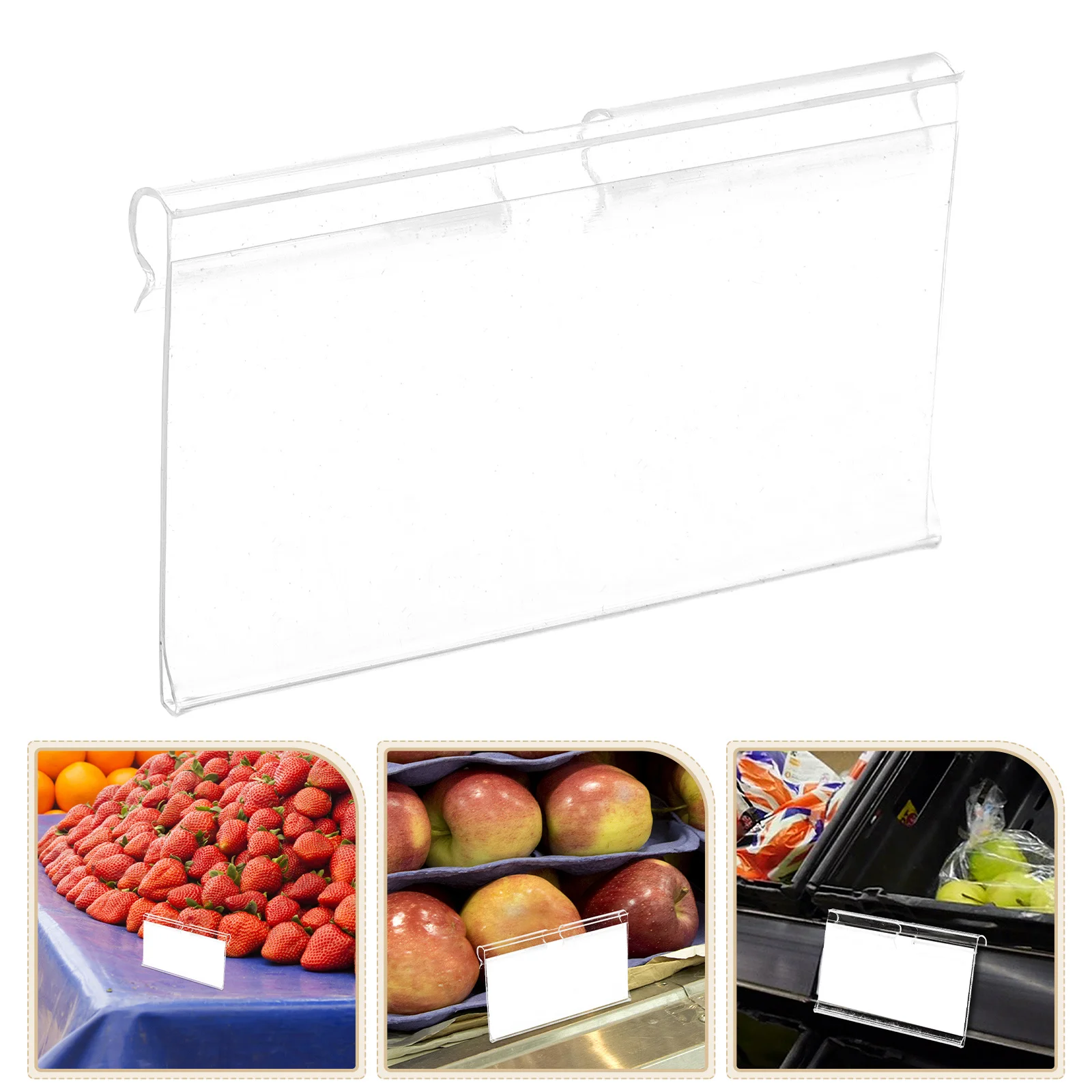

10Pcs Clear Plastic Label Holders Hooks for Supermarket Shelves Transparent Price Tags Retail Store Sign Display