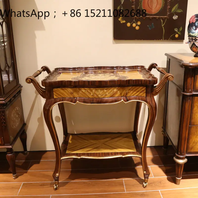 LLY rural wind copper foot dining car wood grain painted bucket double-layer dining car countertop veneer parquet dining car