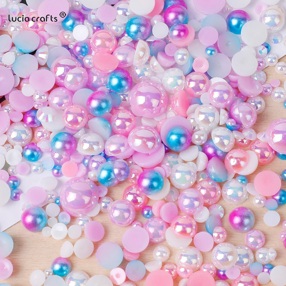 Mix Style Resin Rhinestone AB Pearls Half Round Flatback Beads AB Color Resin Rhinestones For Crafts Nail Art DIY Decoration