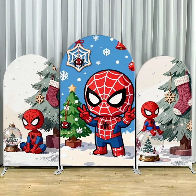 

Arch Backdrop Cover Single Side Spider Man Christmas Festive Snowy Tree Stocking Party Decoration Photo Booth Background Props