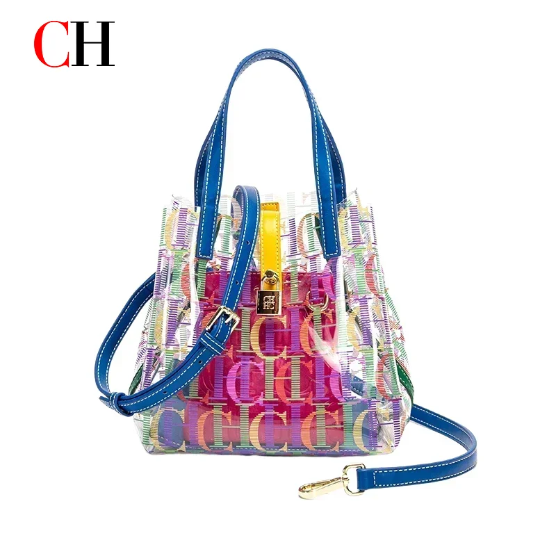 

CH Роскошная брендовая нежная желейная сумка с монограммой, сумка для покупок, дорожная сумка через плечо, женская прозрачная большая вместительная сумка
