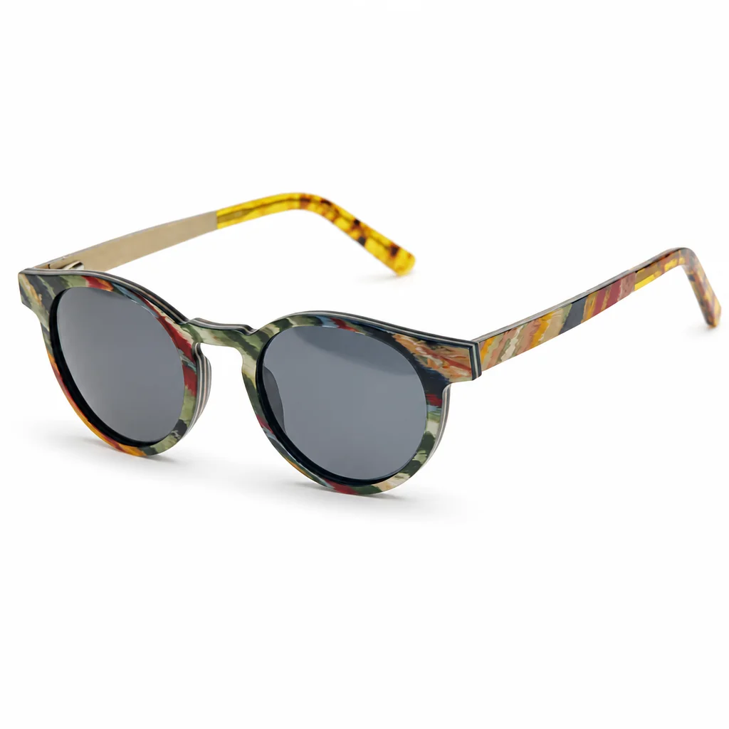 Handmade Laminated Multi Layer Wood Sunglasses Polarized UV400 Lenses Round Outdoor Eyewear for Fishing Driving Travel Men Women