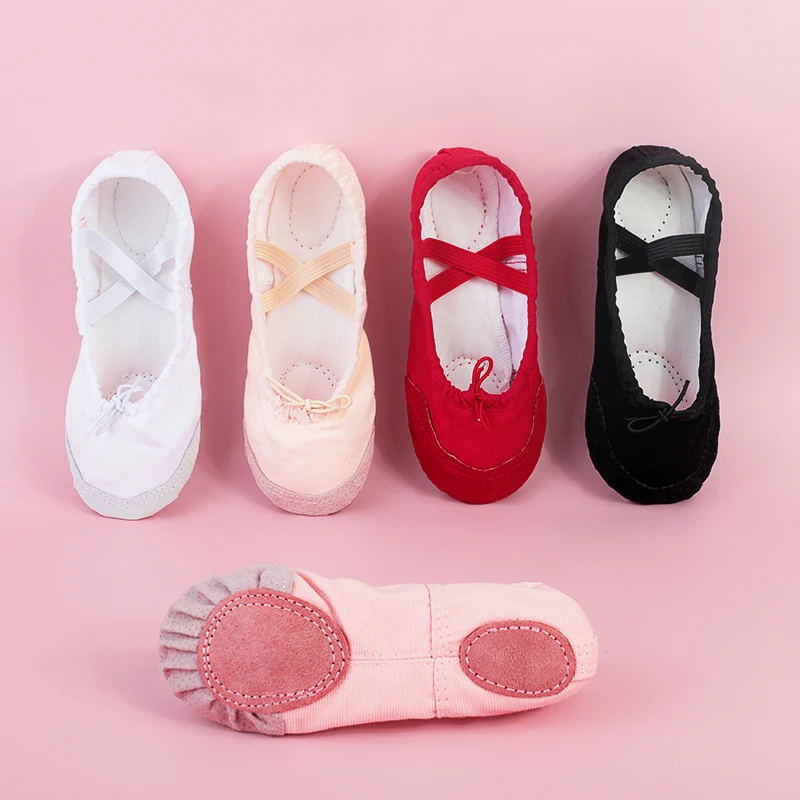 Girls Ballet Shoes Canvas Split Soft Soled Shoes Kids Women Gymnastics Shoes Ballerina Flat Shoes for Dancing Wholesale 5 Pairs