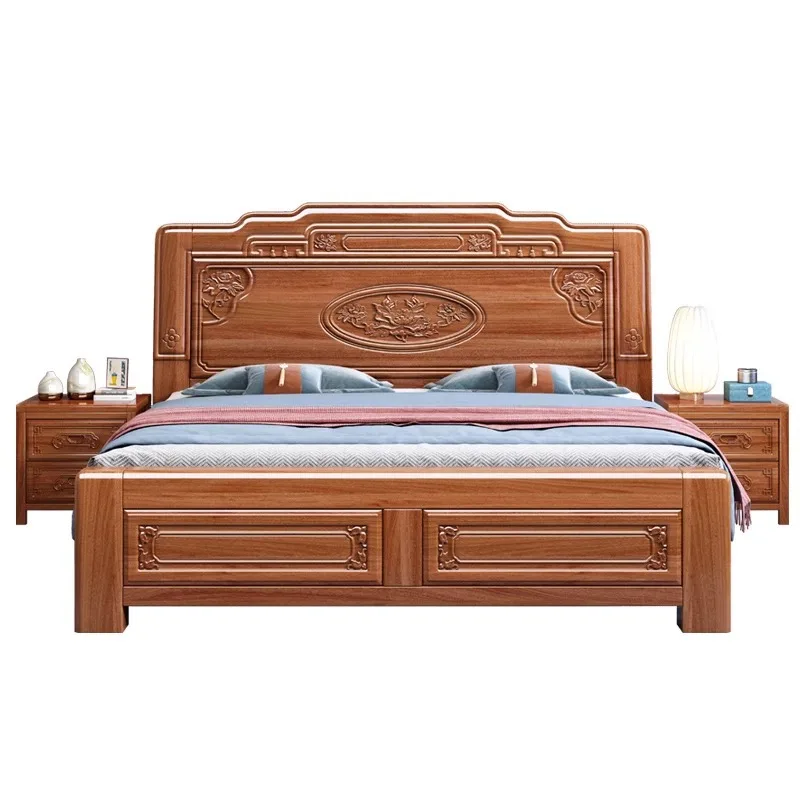 

Solid wood bed carved gold rosewood double bed Chinese 1.8 meters mortise and tenon