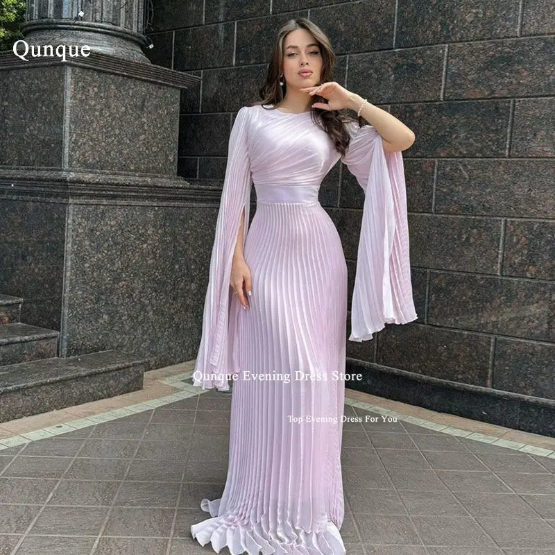 

Qunque Mermaid Prom Dresses With Shawl Sleeves Saudi Arabia Women Formal Evening Party Gowns Customized Pleat Robes De Soirée