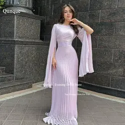 Qungkin Long Mermaid Prom Dresses With Shawl Sleeves Saudi Arabia Women Formal Evening Party Gowns Vintage Pleat Robes De Soirée